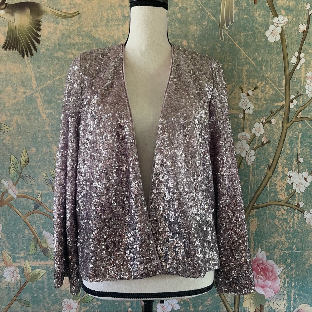 Anthropologie Rose Micro-Sequin Short Kimono Jacket Size Small